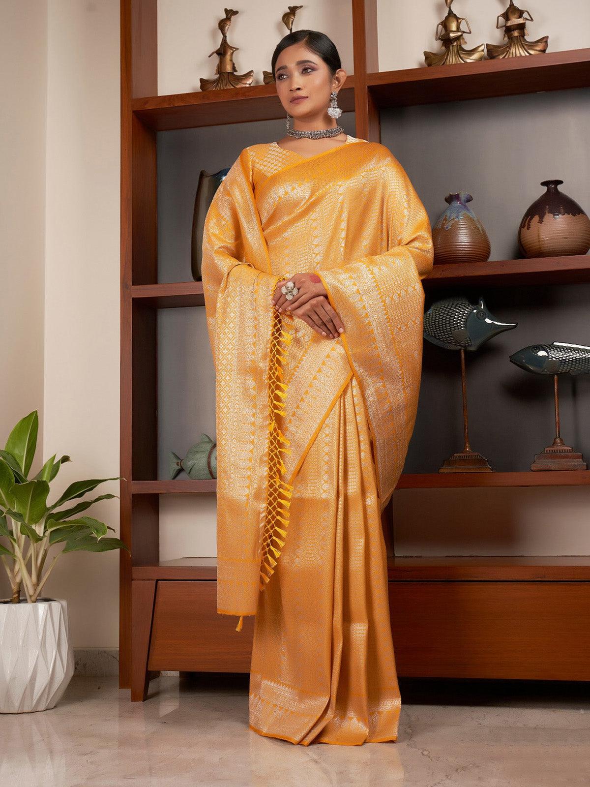 Women's Yellow Color Kanjivaram Silk Saree - Odette