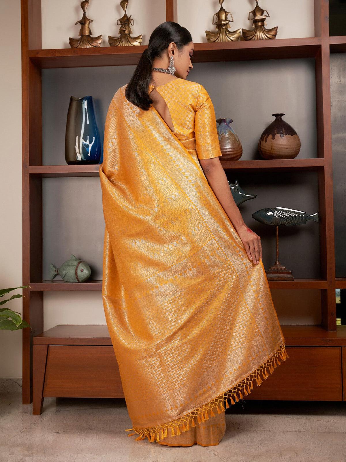 Women's Yellow Color Kanjivaram Silk Saree - Odette