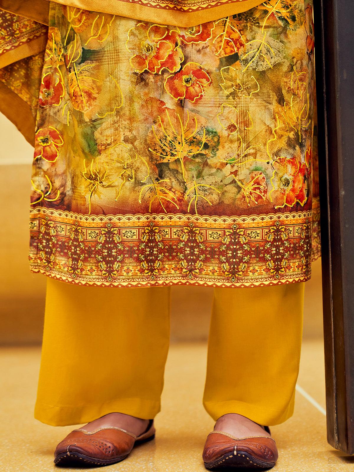 Women's Yellow Color Velvet Palazzo Suit - Odette