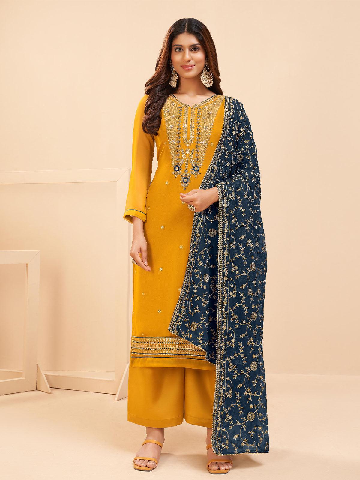 Women's Yellow Festive Salwar Suit Sets - Odette