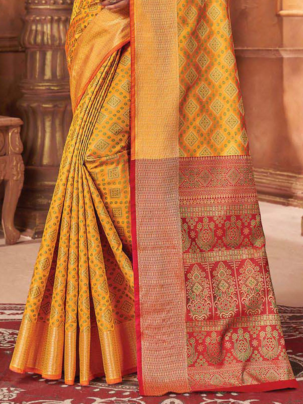 Women's Yellow Heavily Woven Patola Silk Saree - Odette