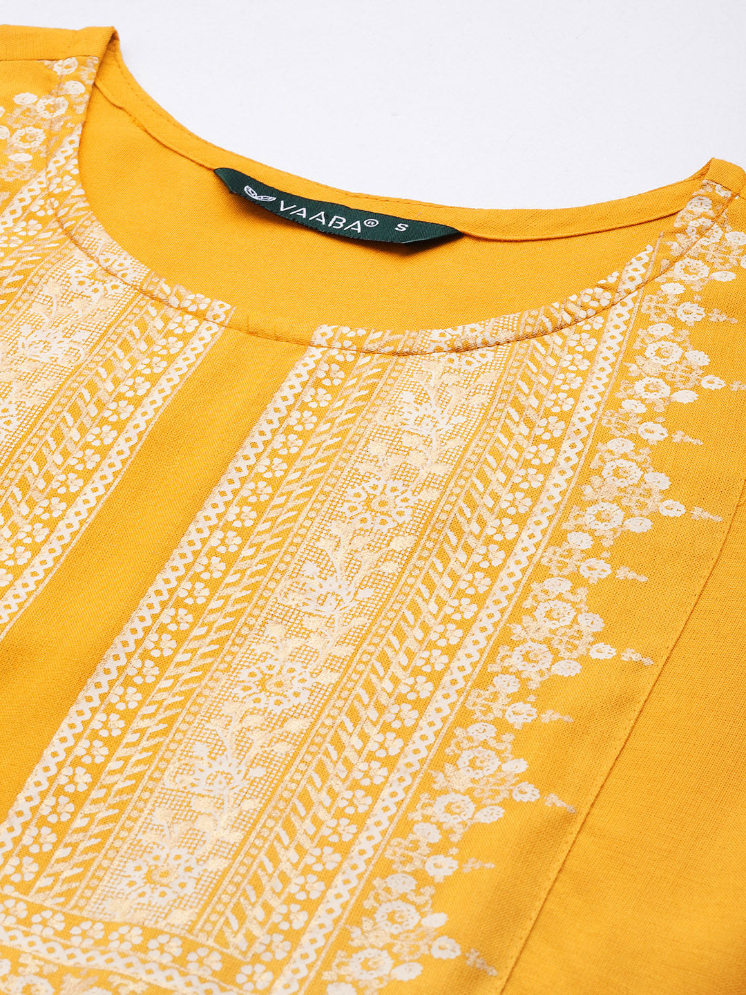 Women's Yellow Rayon Panelled Printed A-Line Kurta Trouser Set With Dupatta - VAABA