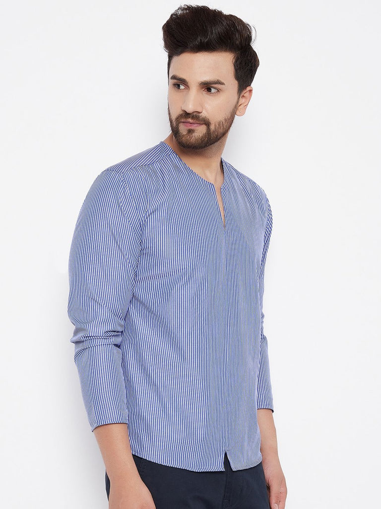 Men's  Blue Solid Cotton Kurta