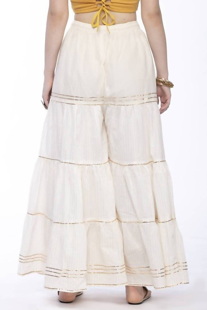 Women's Cotton Off White Stripe With Gota Sharara Mfp018 - Moeza