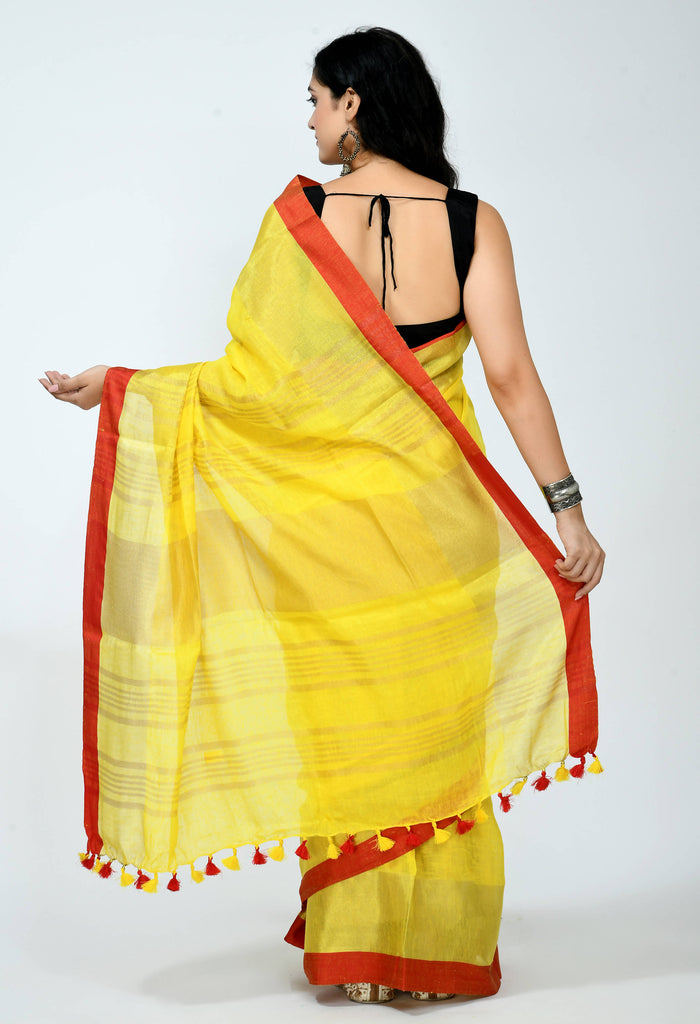 Women's Linen Yellow Color Saree Mfsaree_028