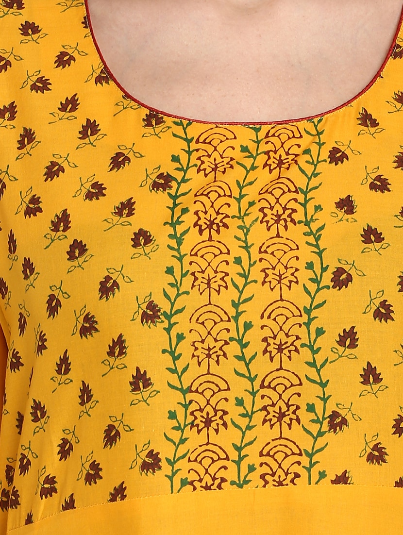 Women's Mustard Block Print Anarkali Kurta - Wahe-Noor
