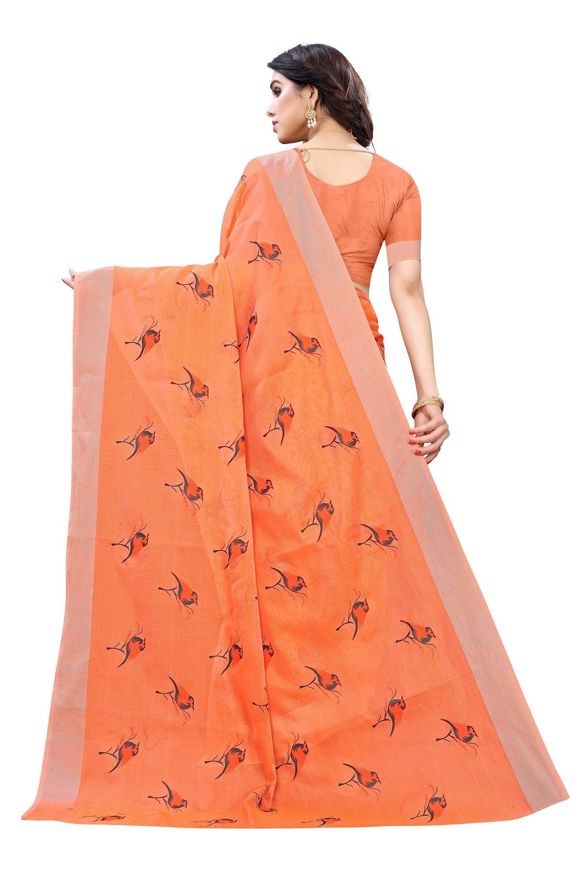 Women's Orange Chanderi Designer Saree - Vamika