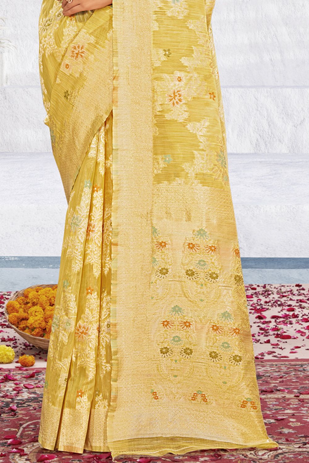 Women's Yellow Cotton Silk Woven Zari Work Traditional Saree - Sangam Prints
