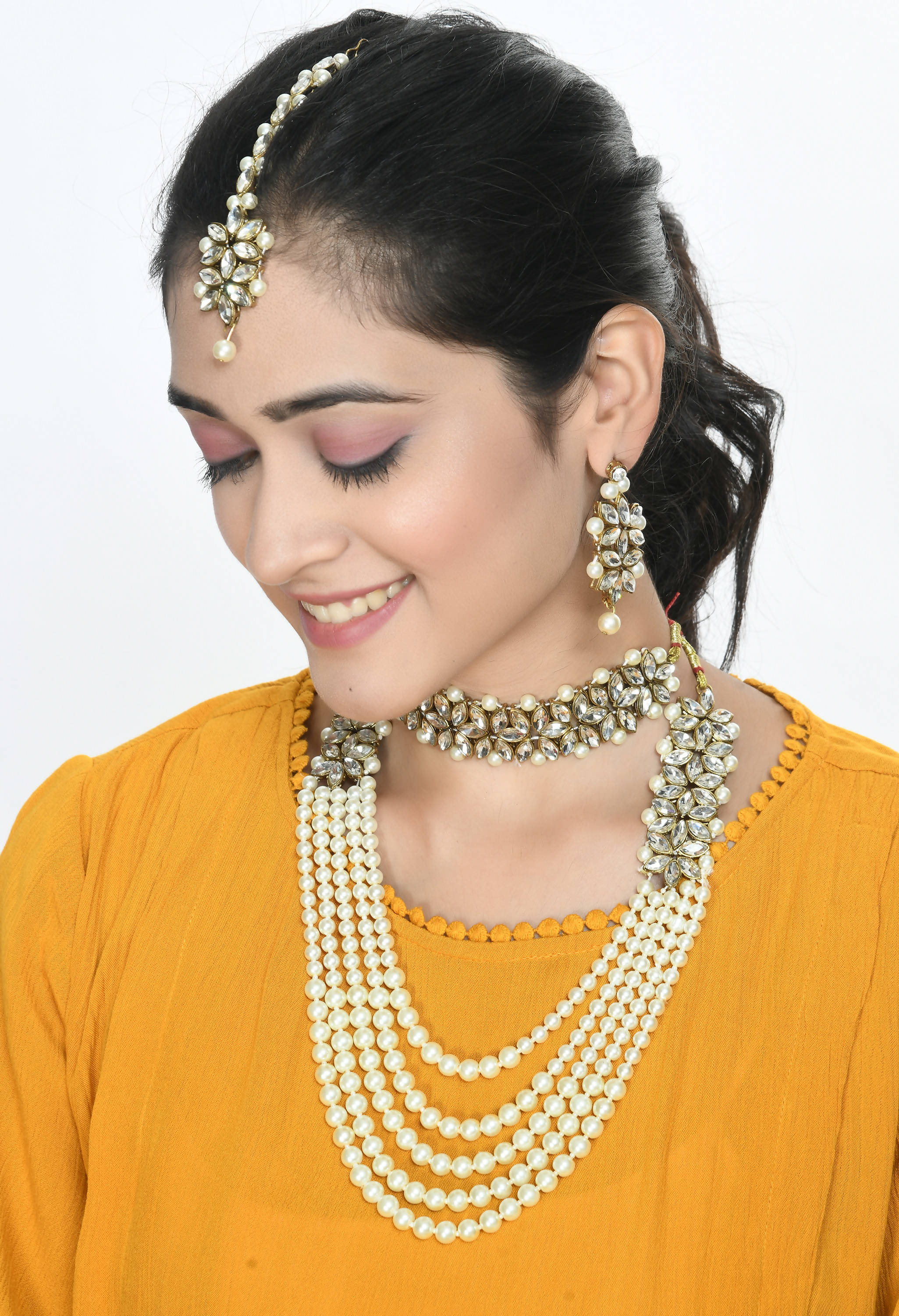 Johar Kamal Gold Plated with stone and pearls Combo Necklace Set Jkms_128