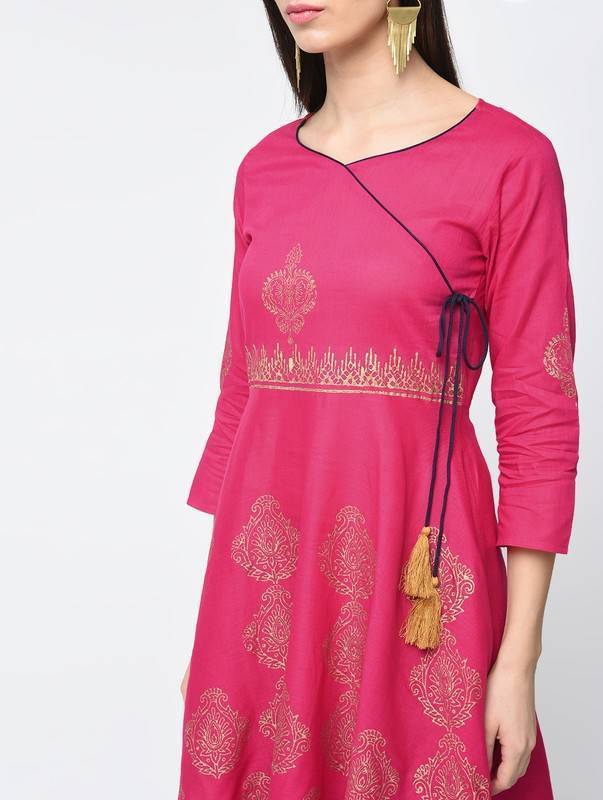 Women's Block Printed Angrakha Kurta